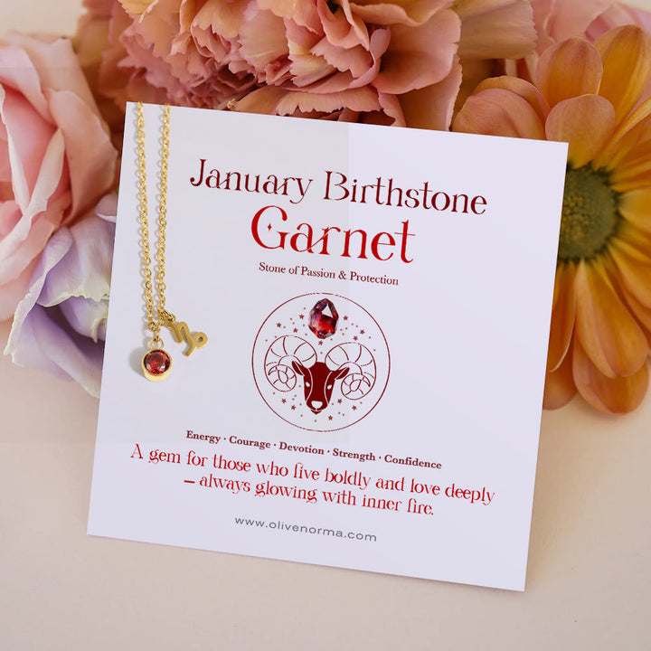 Collier Olivenorma en acier inoxydable avec carte cadeau et rune du zodiaque et pierre de naissance - Janvier/Capricorne& - Avec carte du zodiaque - image 1