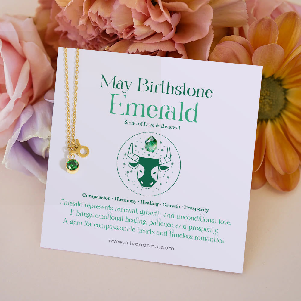 Collier Olivenorma en acier inoxydable avec carte cadeau et rune du zodiaque et pierre de naissance - Mai/Taureau et Émeraude - Avec carte du zodiaque - image 4
