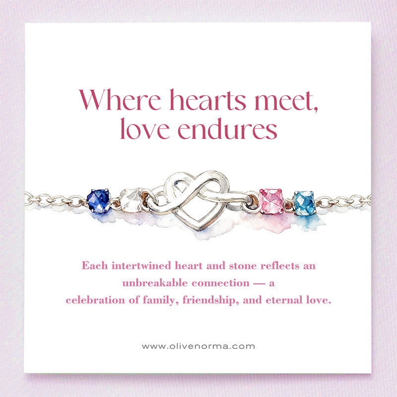 Bracelet carte cadeau Olivenorma personnalisé avec 1 à 8 pierres de naissance et nœud en forme de cœur - Argent - Avec carte-cadeau 2 - 8 Pierres de Naissance - image 4