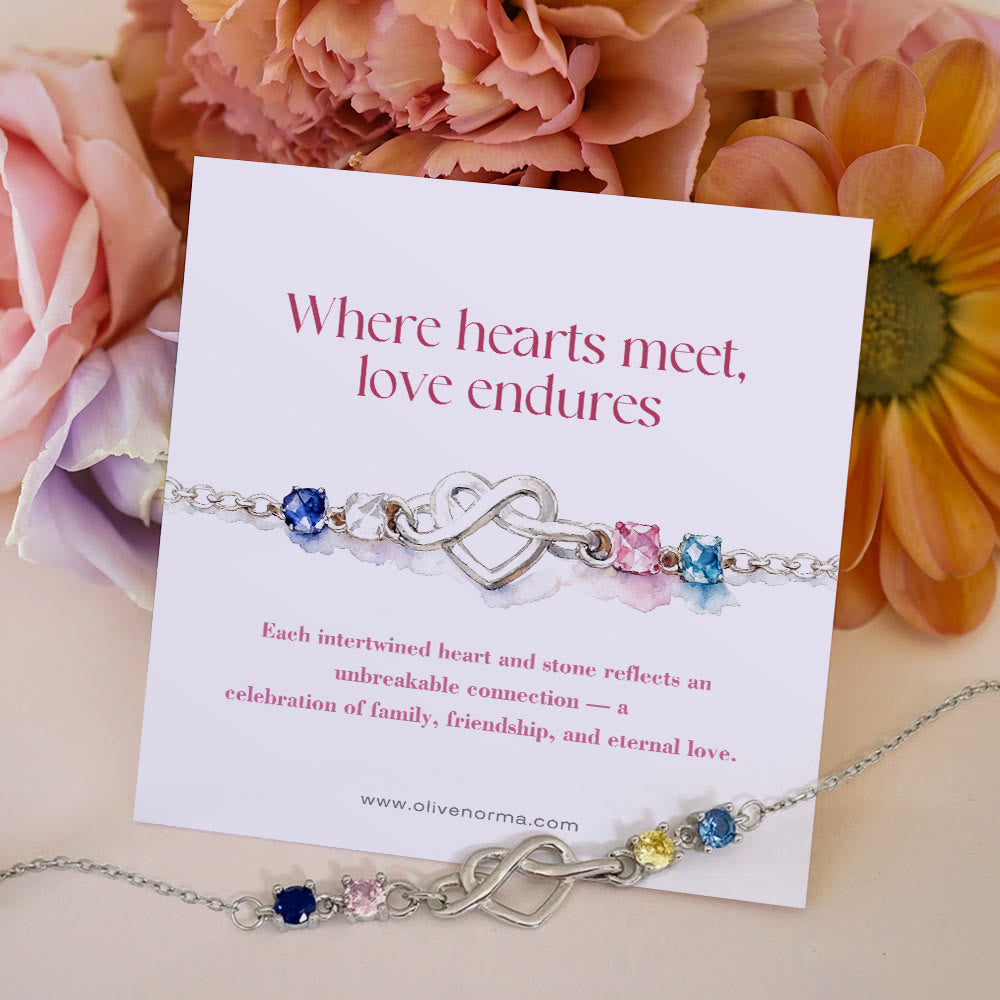 Bracelet carte cadeau Olivenorma personnalisé avec 1 à 8 pierres de naissance et nœud en forme de cœur - image 3