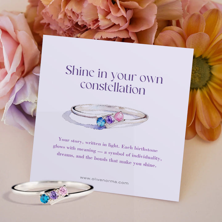 Bague Olivenorma en argent sterling S925 avec pierre de naissance et diamant, ornée d'une carte cadeau. - Argent - 5 pierres de naissance - Avec carte de pierre de naissance - image 0