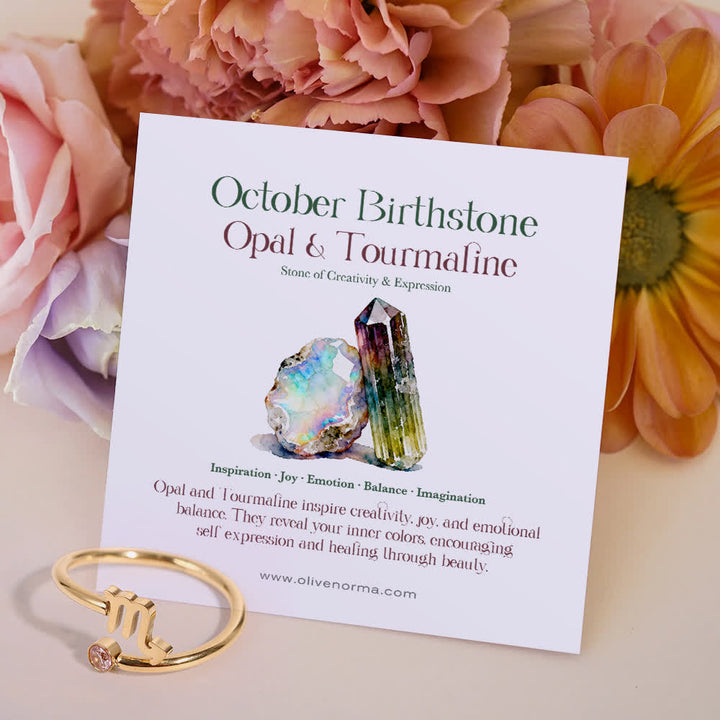 Bague carte cadeau Olivenorma avec pierre de naissance du zodiaque - Octobre/Scorpion - Quartz rose - Avec carte de pierre de naissance - image 21