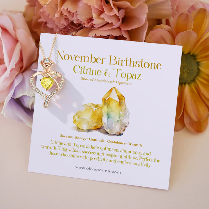 Olivenorma Rose Fleur Cœur Pierre de Naissance Carte Cadeau - Novembre - Citrine et Topaze - Avec carte de pierre de naissance - image 24
