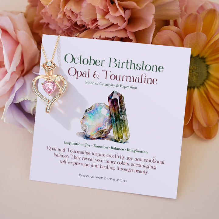 Olivenorma Rose Fleur Cœur Pierre de Naissance Carte Cadeau - Octobre - Opale et Tourmaline - Avec carte de pierre de naissance - image 22