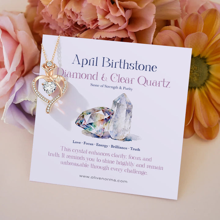Olivenorma Rose Fleur Cœur Pierre de Naissance Carte Cadeau - Avril - Diamant et Quartz Clair - Avec carte de pierre de naissance - image 12