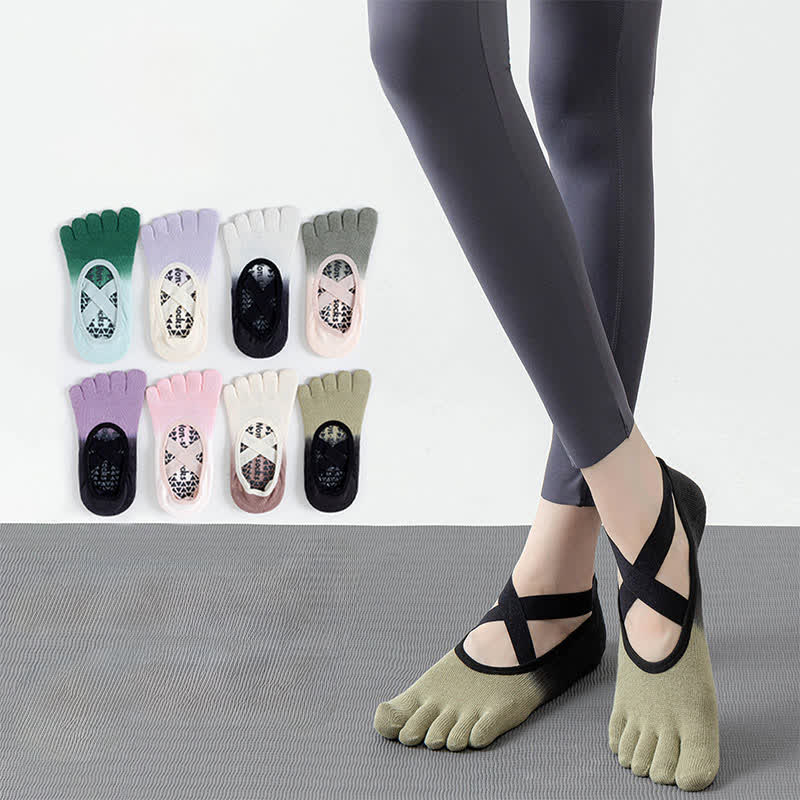 Chaussettes de yoga antidérapantes Olivenorma Gradient à cinq orteils pour femmes – Chaussettes respirantes avec séparation des orteils, semelle en silicone et adhérence optimale pour le Pilates et la barre, évacuant la transpiration. - image 0