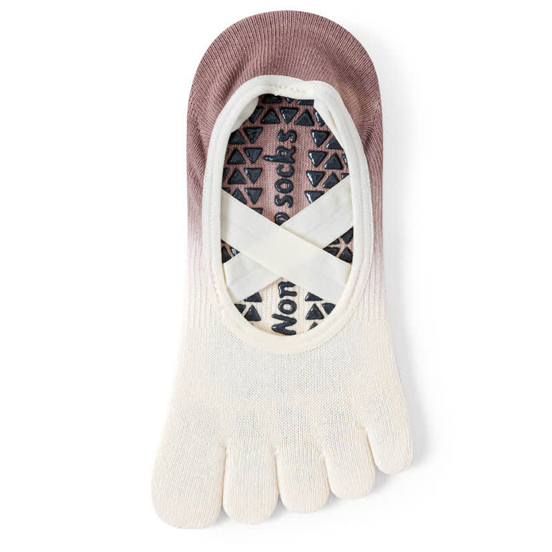 Chaussettes de yoga antidérapantes Olivenorma Gradient à cinq orteils pour femmes – Chaussettes respirantes avec séparation des orteils, semelle en silicone et adhérence optimale pour le Pilates et la barre, évacuant la transpiration. - Blanc et café - 10 paires - image 8