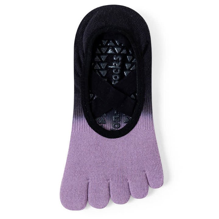 Chaussettes de yoga antidérapantes Olivenorma Gradient à cinq orteils pour femmes – Chaussettes respirantes avec séparation des orteils, semelle en silicone et adhérence optimale pour le Pilates et la barre, évacuant la transpiration. - Violet et noir - 10 paires - image 16