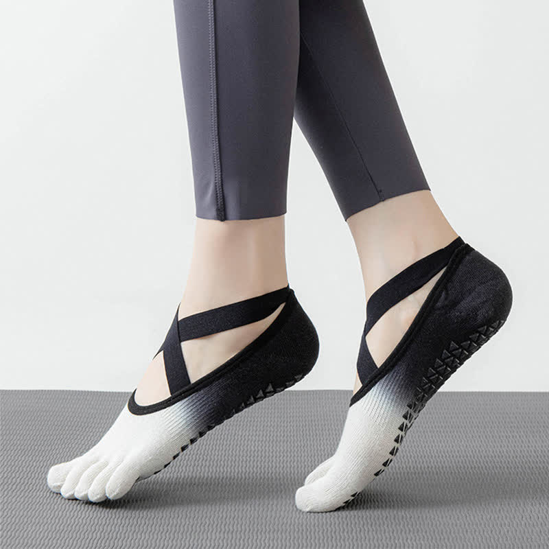 Chaussettes de yoga antidérapantes Olivenorma Gradient à cinq orteils pour femmes – Chaussettes respirantes avec séparation des orteils, semelle en silicone et adhérence optimale pour le Pilates et la barre, évacuant la transpiration. - image 2