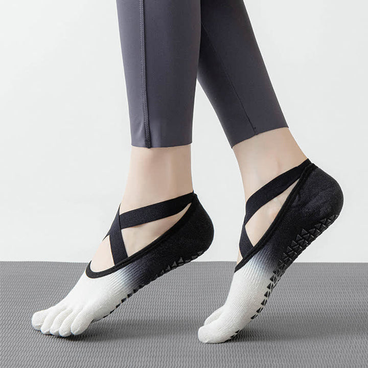 Chaussettes de yoga antidérapantes Olivenorma Gradient à cinq orteils pour femmes – Chaussettes respirantes avec séparation des orteils, semelle en silicone et adhérence optimale pour le Pilates et la barre, évacuant la transpiration. - image 2