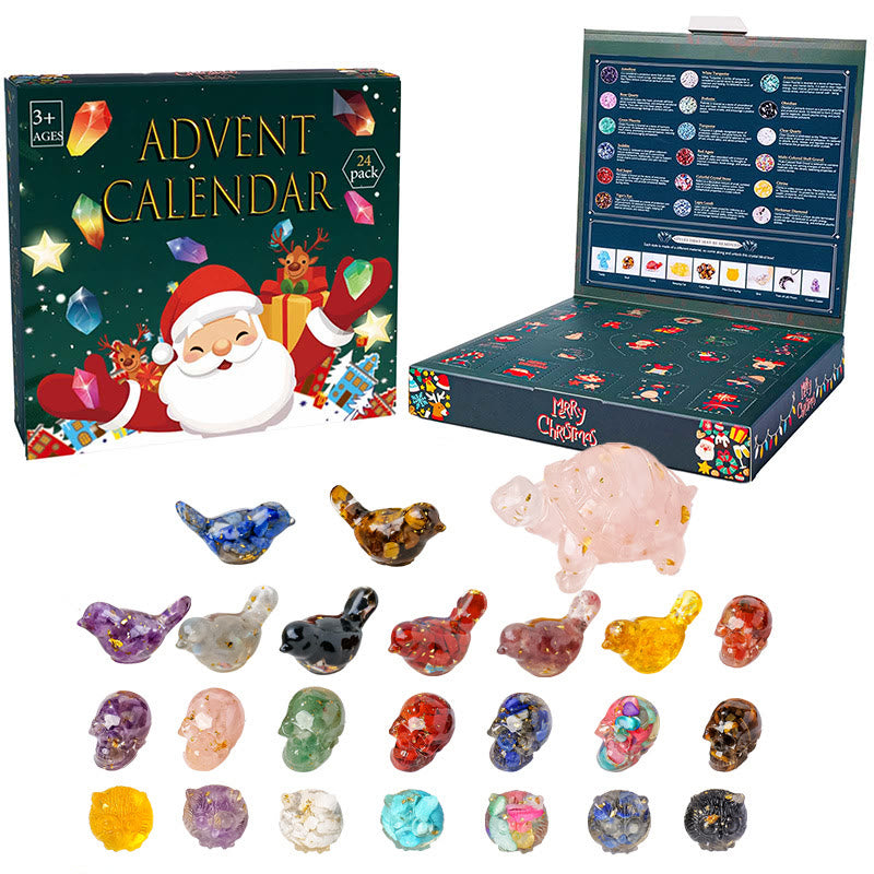 Calendrier de l'Avent Olivenorma en résine verte et cristal, boîte mystère 2026 - Oiseau en résine + Tortue + Hibou + Crâne - image 1