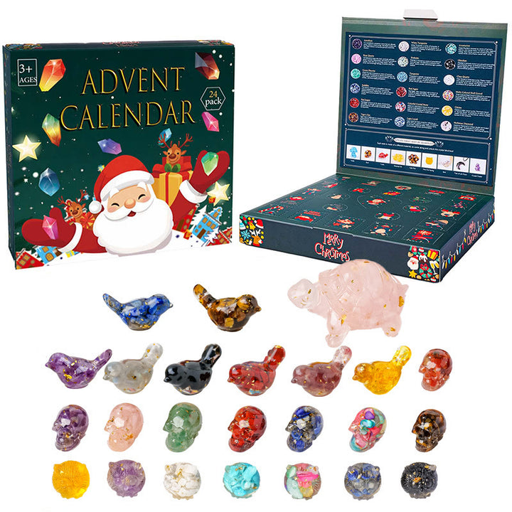 Calendrier de l'Avent Olivenorma en résine verte et cristal, boîte mystère 2026 - Oiseau en résine + Tortue + Hibou + Crâne - image 1