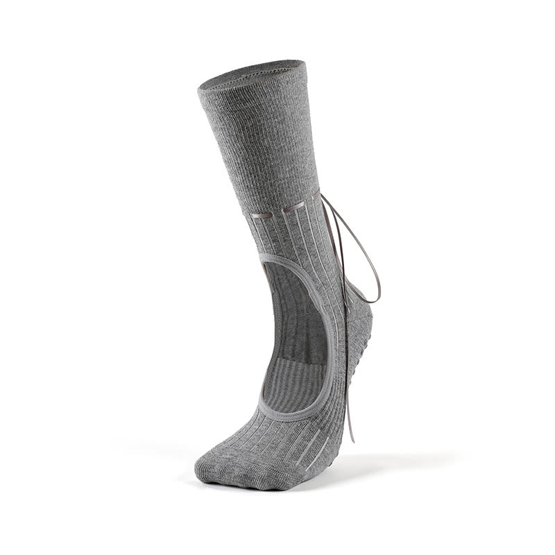 Chaussettes de yoga et de fitness Olivenorma à cordon de serrage antidérapant et sans dos - Gris - 3 paires - image 13