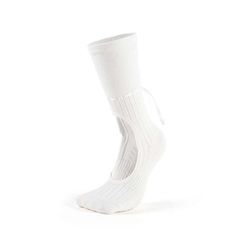 Chaussettes de danse Pilates et barre au dos Olivenorma avec bride ruban antidérapante et sangle ajustable, respirantes et confortables pour le yoga - Blanc - 10 paires - image 8