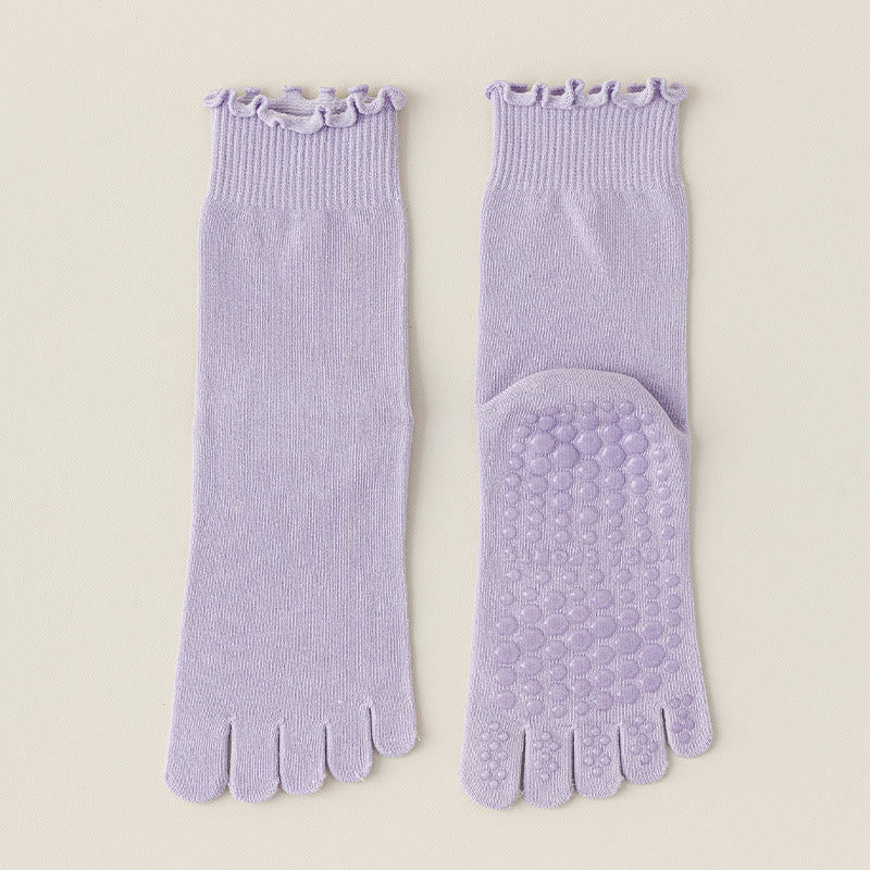 Chaussettes de Pilates et de barre Olivenorma mi-mollet respirantes, antidérapantes, à cinq orteils séparés, avec semelle adhérente et design élégant en dentelle. - Violet - 10 paires - image 16