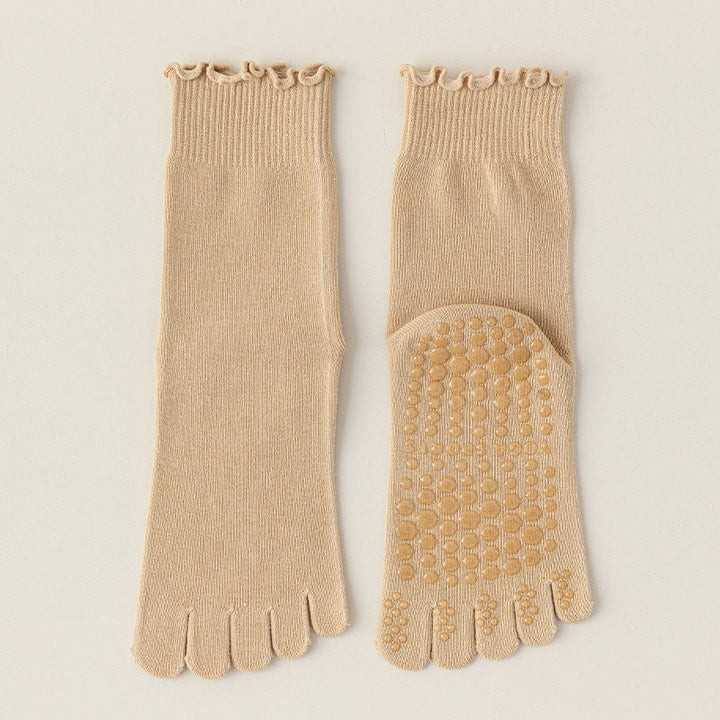 Chaussettes de yoga mi-mollet Olivenorma en dentelle antidérapantes à cinq orteils - Kaki - 8 paires - image 4
