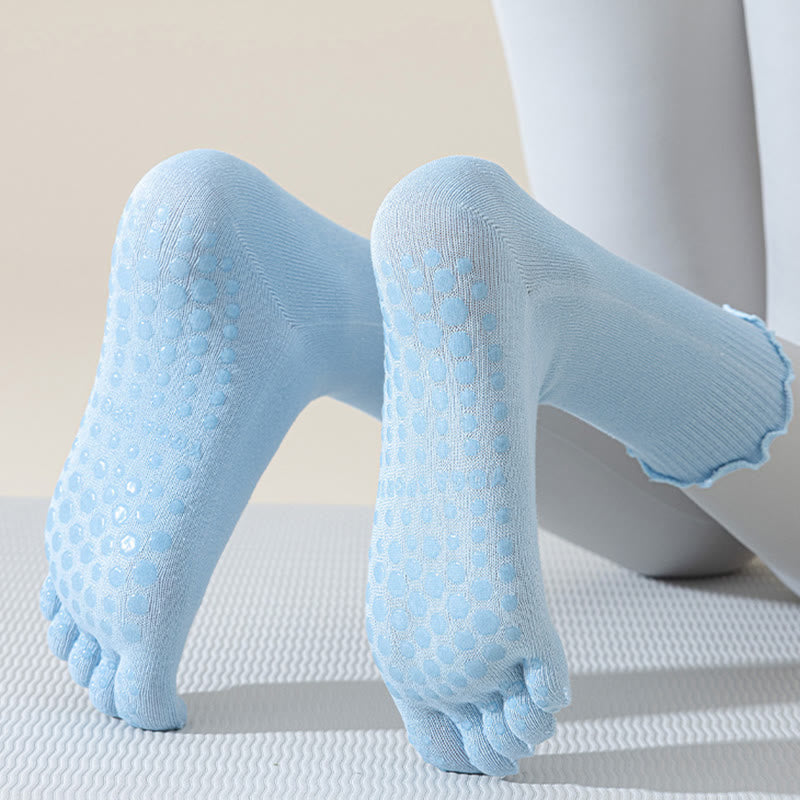 Chaussettes de Pilates et de barre Olivenorma mi-mollet respirantes, antidérapantes, à cinq orteils séparés, avec semelle adhérente et design élégant en dentelle. - image 15