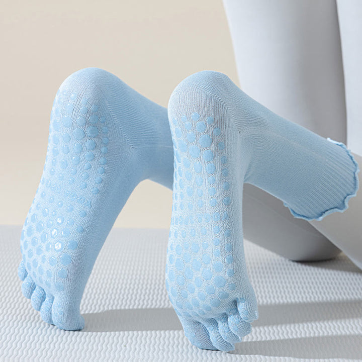 Chaussettes de Pilates et de barre Olivenorma mi-mollet respirantes, antidérapantes, à cinq orteils séparés, avec semelle adhérente et design élégant en dentelle. - image 15