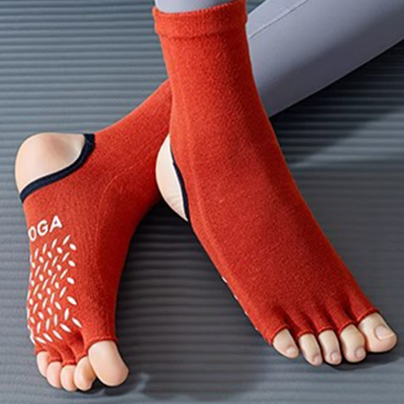 Chaussettes de yoga antidérapantes à cinq orteils à bout ouvert Olivenorma pour femmes - Rouge brique - 4 paires - image 10