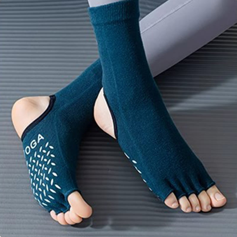 Chaussettes de yoga antidérapantes à cinq orteils à bout ouvert Olivenorma pour femmes - Vert foncé - 4 paires - image 5