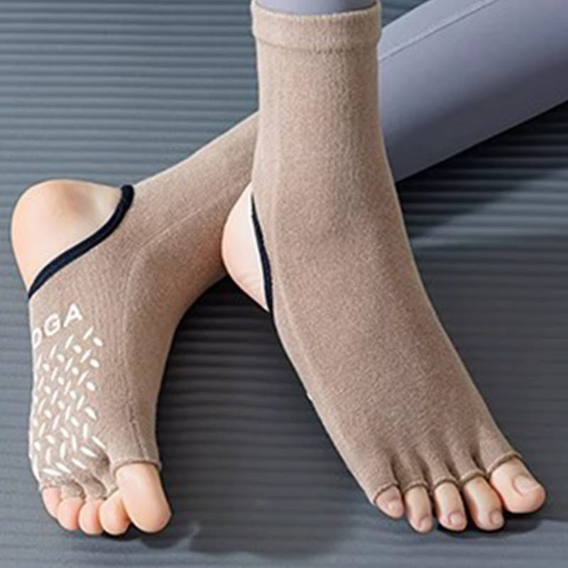 Chaussettes de yoga antidérapantes à cinq orteils à bout ouvert Olivenorma pour femmes - Kaki - 4 paires - image 6