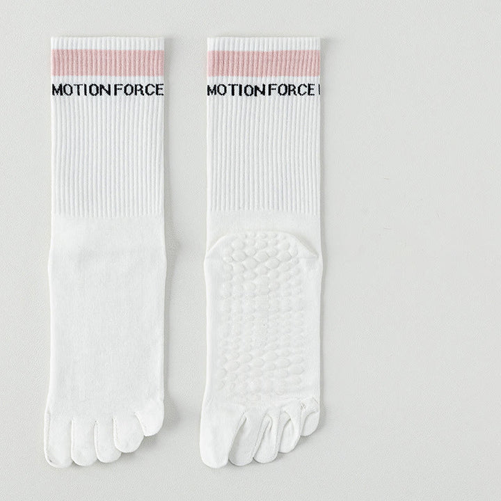 Chaussettes de yoga mi-mollet respirantes Olivenorma à cinq orteils et adhérence antidérapante en silicone - Blanc - 7 paires - image 1