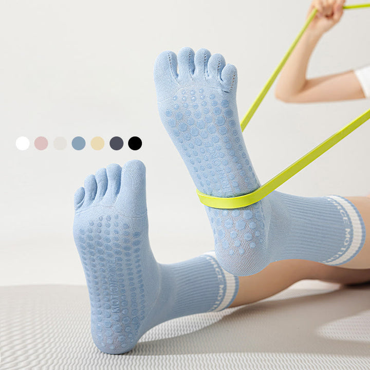 Chaussettes de yoga mi-mollet respirantes Olivenorma à cinq orteils et adhérence antidérapante en silicone - Chaque couleur - 7 paires (une paire de chaque couleur) - image 0