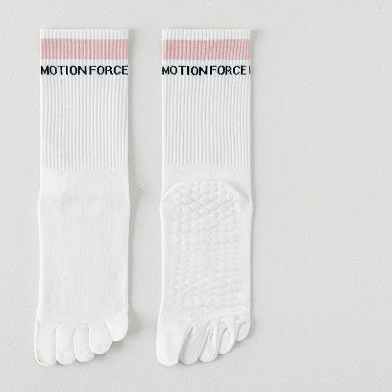 Chaussettes de Pilates mi-mollet Olivenorma en silicone antidérapantes avec séparation des orteils, respirantes et offrant une excellente adhérence au niveau des cinq orteils, idéales pour le yoga et le fitness. - Blanc - 10 paires - image 1