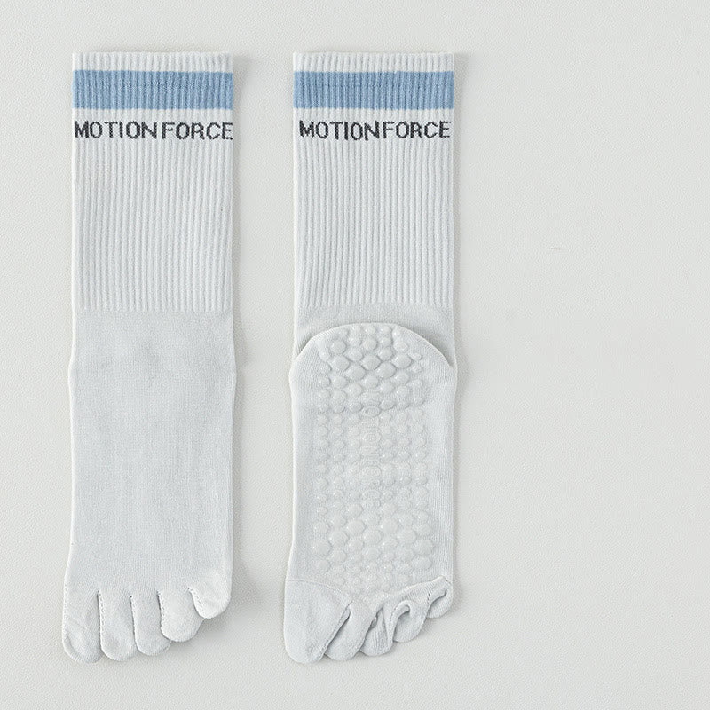Chaussettes de Pilates mi-mollet Olivenorma en silicone antidérapantes avec séparation des orteils, respirantes et offrant une excellente adhérence au niveau des cinq orteils, idéales pour le yoga et le fitness. - Blanc et gris - 10 paires - image 7