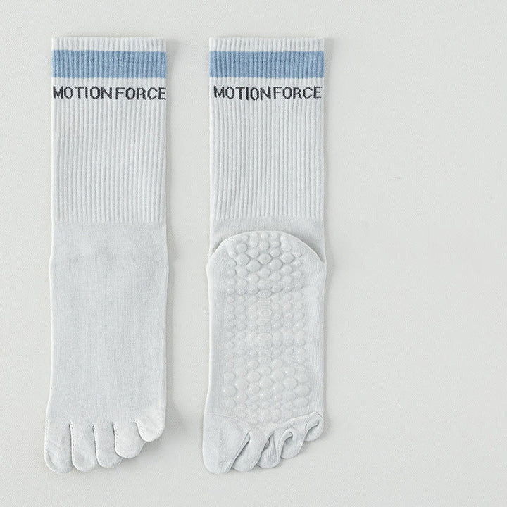 Chaussettes de Pilates mi-mollet Olivenorma en silicone antidérapantes avec séparation des orteils, respirantes et offrant une excellente adhérence au niveau des cinq orteils, idéales pour le yoga et le fitness. - Blanc et gris - 10 paires - image 7
