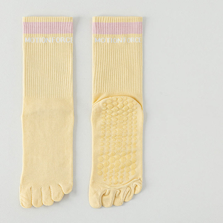 Chaussettes de yoga mi-mollet respirantes Olivenorma à cinq orteils et adhérence antidérapante en silicone - Jaune clair - 7 paires - image 4