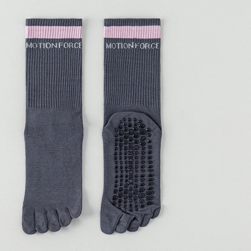 Chaussettes de yoga mi-mollet respirantes Olivenorma à cinq orteils et adhérence antidérapante en silicone - Gris foncé - 7 paires - image 15