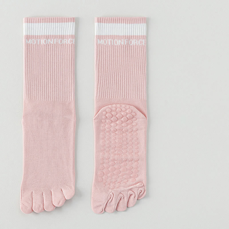 Chaussettes de yoga mi-mollet respirantes Olivenorma à cinq orteils et adhérence antidérapante en silicone - Rose - 7 paires - image 2