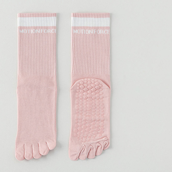 Chaussettes de yoga mi-mollet respirantes Olivenorma à cinq orteils et adhérence antidérapante en silicone - Rose - 7 paires - image 2