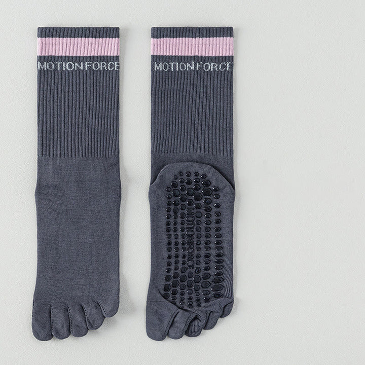 Chaussettes de Pilates mi-mollet Olivenorma en silicone antidérapantes avec séparation des orteils, respirantes et offrant une excellente adhérence au niveau des cinq orteils, idéales pour le yoga et le fitness. - Gris foncé - 10 paires - image 15
