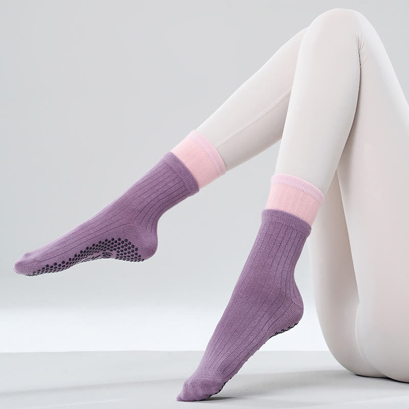 Chaussettes de yoga et de Pilates Olivenorma Floor Grip, confortables et élastiques, mi-mollet, en coton respirant. Antidérapantes, elles offrent un maintien élastique et une excellente adhérence. - rose lilas - 10 paires - image 6