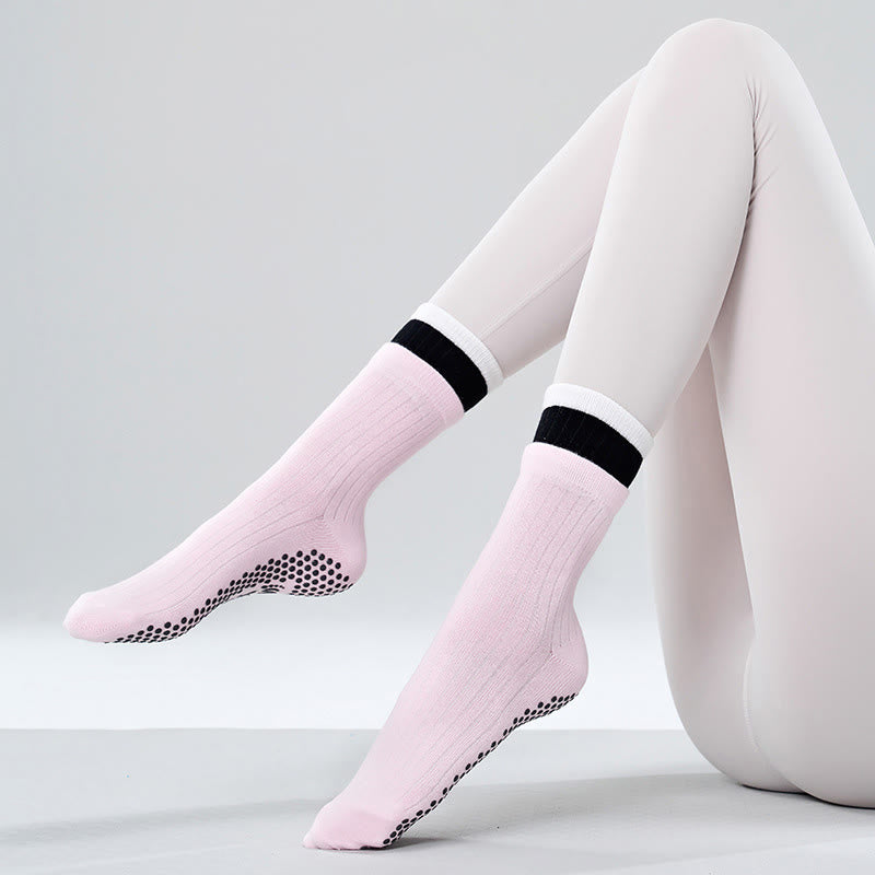 Chaussettes de yoga et de Pilates Olivenorma Floor Grip, confortables et élastiques, mi-mollet, en coton respirant. Antidérapantes, elles offrent un maintien élastique et une excellente adhérence. - Rose cerisier - 10 paires - image 4
