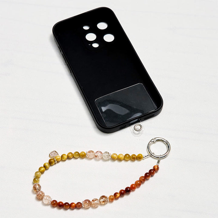 Porte-clés Olivenorma en œil de tigre et quartz rutile doré, dragonne en cristal pour téléphone - image 1