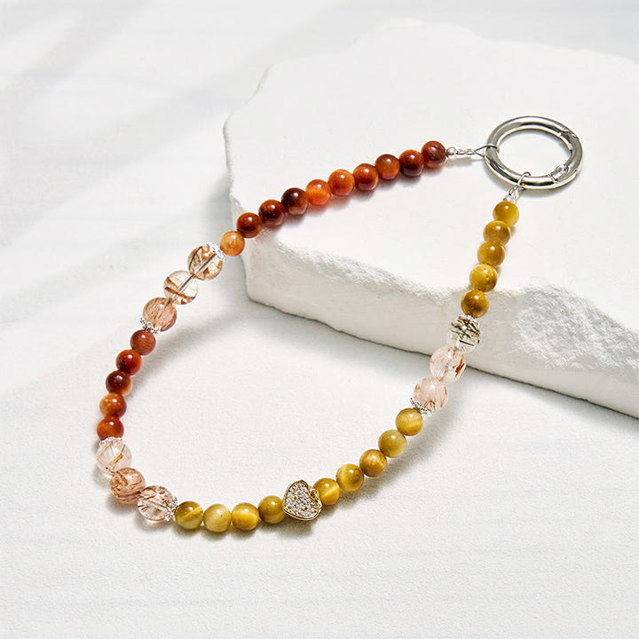 Porte-clés Olivenorma en œil de tigre et quartz rutile doré, dragonne en cristal pour téléphone - Œil de tigre et quartz rutile doré - image 0