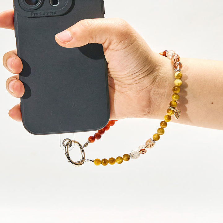 Porte-clés Olivenorma en œil de tigre et quartz rutile doré, dragonne en cristal pour téléphone - image 2