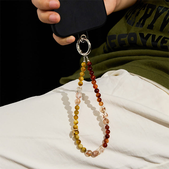 Porte-clés Olivenorma en œil de tigre et quartz rutile doré, dragonne en cristal pour téléphone - image 3