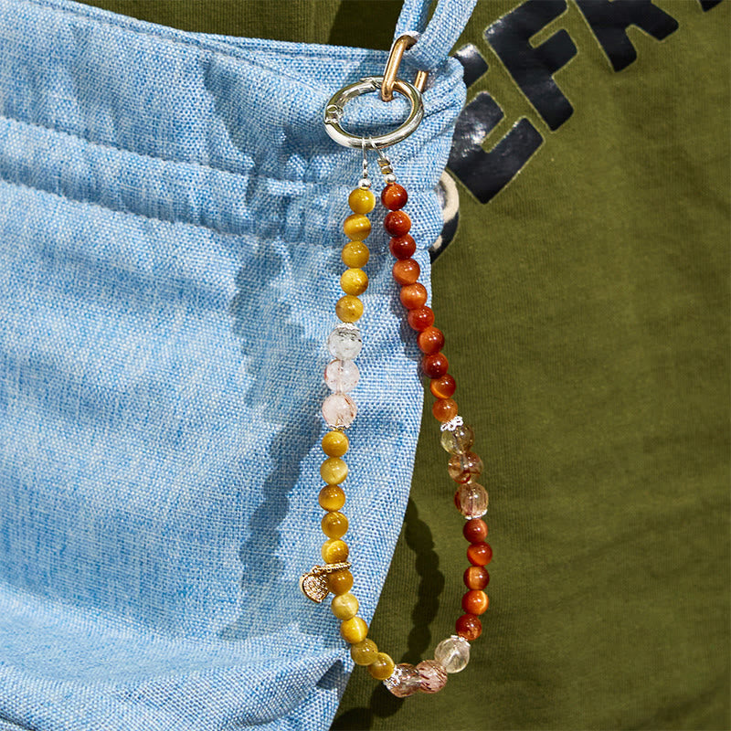 Porte-clés Olivenorma en œil de tigre et quartz rutile doré, dragonne en cristal pour téléphone - image 5