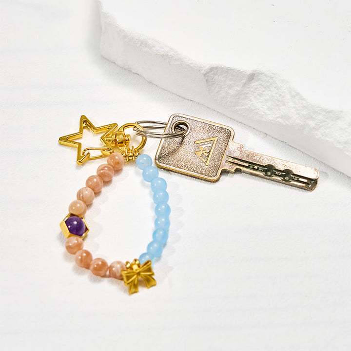 Porte-clés Olivenorma en pierre de soleil et aigue-marine, dragonne en cristal pour téléphone - image 2