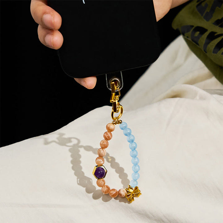 Porte-clés Olivenorma en pierre de soleil et aigue-marine, dragonne en cristal pour téléphone - image 3