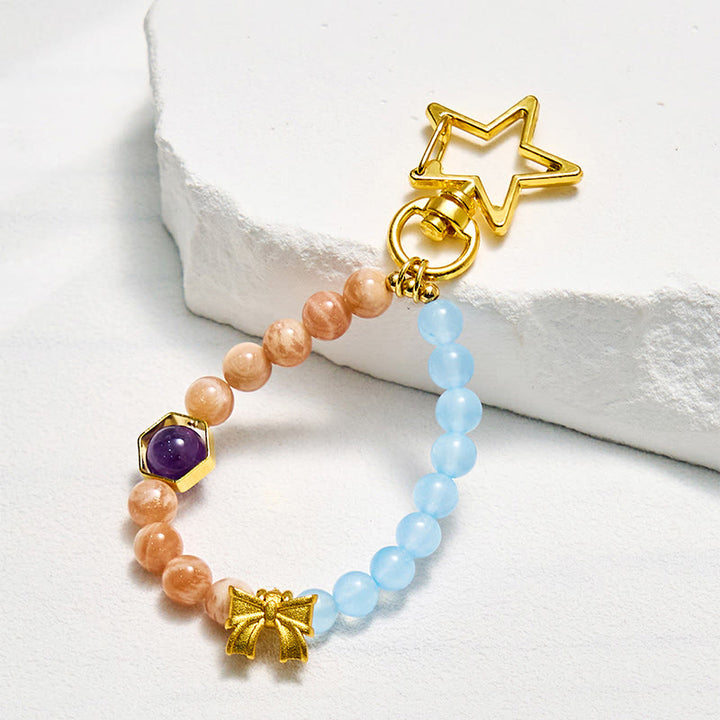 Porte-clés Olivenorma en pierre de soleil et aigue-marine, dragonne en cristal pour téléphone - Pierre de soleil et aigue-marine - image 0