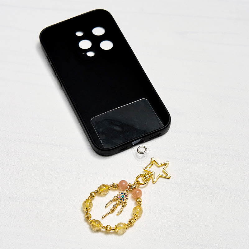 Porte-clés Olivenorma en pierre de soleil et quartz rutile doré, dragonne en cristal pour téléphone - image 2