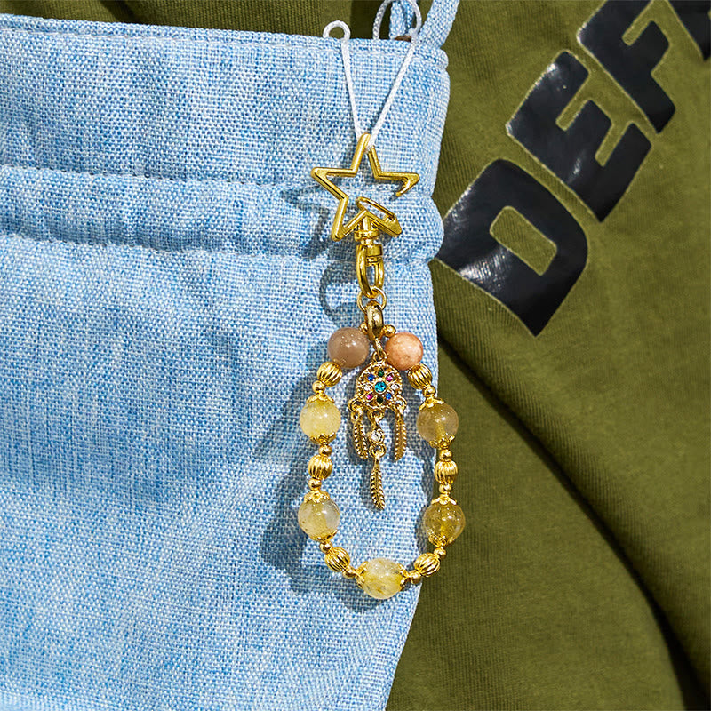 Porte-clés Olivenorma en pierre de soleil et quartz rutile doré, dragonne en cristal pour téléphone - image 5