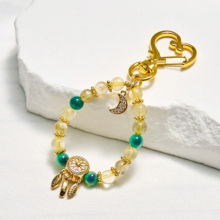 Porte-clés Olivenorma en agate bonbon et quartz rutile doré, dragonne en cristal pour téléphone - Agate bonbon et quartz rutile doré - image 0