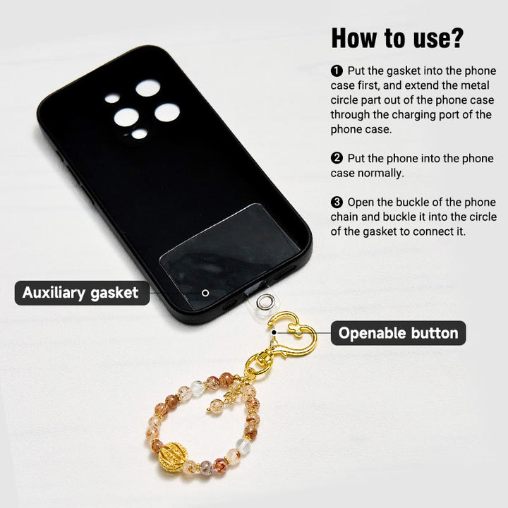 Porte-clés Olivenorma en quartz rutile doré et dragonne pour téléphone en cristal - image 3