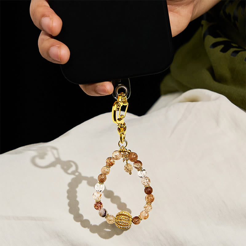 Porte-clés Olivenorma en quartz rutile doré et dragonne pour téléphone en cristal - image 4